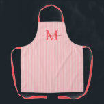 Elegant Monogram Name Red Stripe Apron<br><div class="desc">Add a touch of elegance to everyday cooking and baking with this feminine personalized apron. Featuring a soft red and white striped background, this stylish apron is beautifully finished with your initial and name in a fancy script font, creating a timeless and sophisticated look. Perfect for home cooks, bakers, entertainers,...</div>