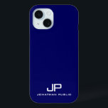 Elegant Monogram Name Template Navy Blue Trendy iPhone 15 Case<br><div class="desc">Navy Blue And White Customisable Template Modern Elegant Monogram Phone Cases & Accessories / iPhone Cases / Apple iPhone 15 Cases.</div>