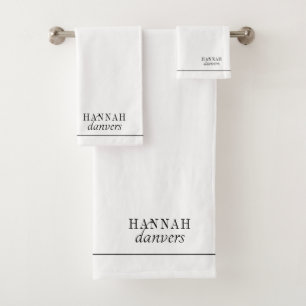 Elegant Monogram Name White Bath Towel Set