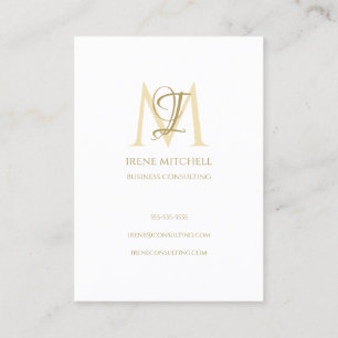 Elegant Monogram Name White Gold Business Card