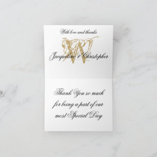Elegant Monogram + Names White Gold Chic Wedding Thank You Card