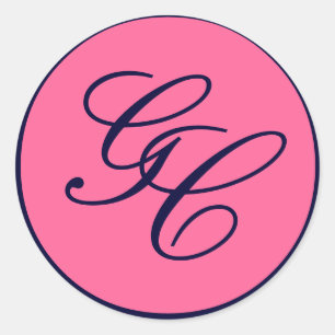 Elegant Monogram Navy and Pink Wedding Sticker