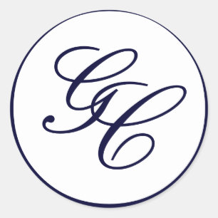 Elegant Monogram Navy and White Wedding Sticker