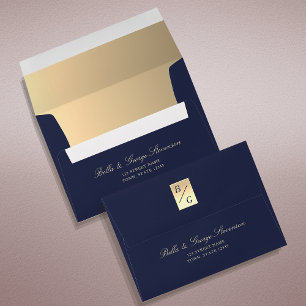 Elegant Monogram Navy Blue  Envelope