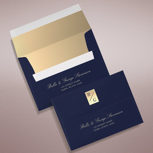 Elegant Monogram Navy Blue  Envelope (Creator Uploaded)