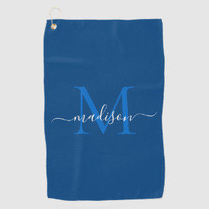 Elegant Monogram Navy Blue Girly Chic Script Golf Towel