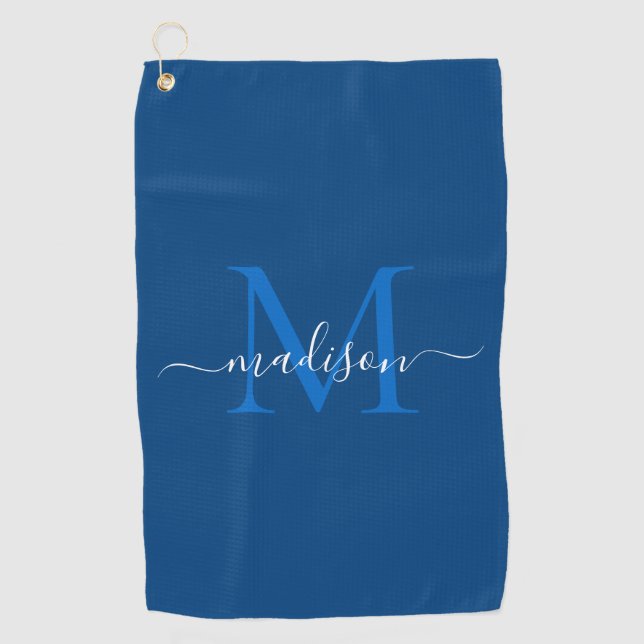 Elegant Monogram Navy Blue Girly Chic Script Golf Towel (Front)