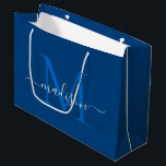 Elegant Monogram Navy Blue Girly Elegant Script Large Gift Bag<br><div class="desc">Elegant Monogram Navy Blue White Elegant Script Name Large Gift Bag</div>
