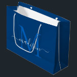 Elegant Monogram Navy Blue Girly Elegant Script Large Gift Bag<br><div class="desc">Elegant Monogram Navy Blue White Elegant Script Name Large Gift Bag</div>