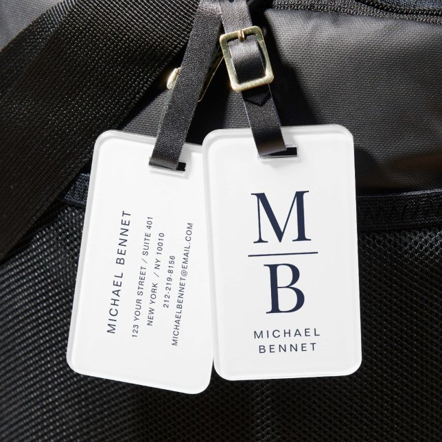 Elegant Monogram Navy Blue Luggage Tag (Elegant Monogram Navy Blue Luggage Tag)