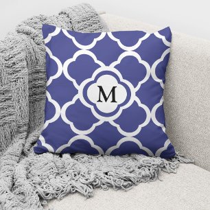 Elegant Monogram Navy Blue Pattern Cushion