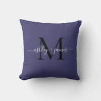 Elegant Monogram Navy Blue Script Names Wedding