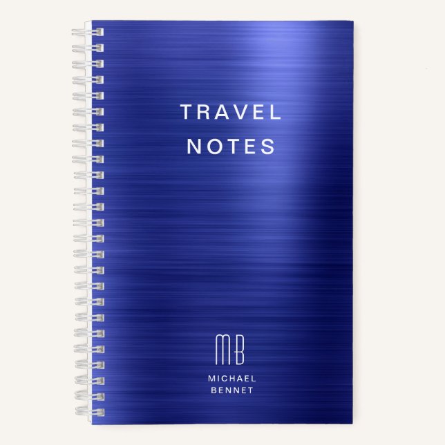 Elegant Monogram Navy Blue Travel Notebook (Front)