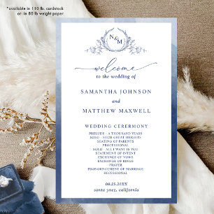 Elegant Monogram Navy Blue Wedding Program