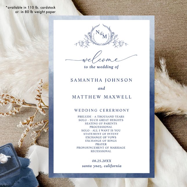 Elegant  Monogram Navy Blue Wedding Program (Creator Uploaded)