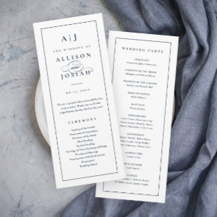 Elegant Monogram Navy Blue Wedding Programme