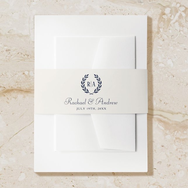 Elegant Monogram Navy Cream Wedding Invitation Belly Band (Creator Uploaded)