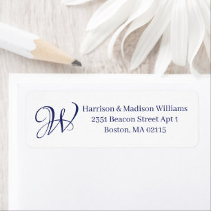 Elegant Monogram navy white custom Return Address 