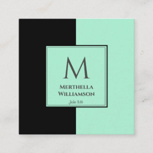 Elegant MONOGRAM Neo Mint Black Square Business Card