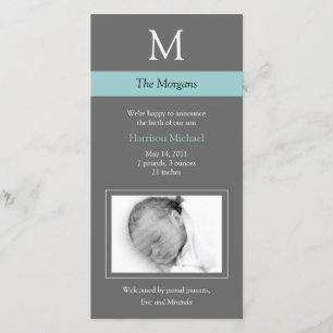 Elegant Monogram New Baby Photo Card - Grey/Blue
