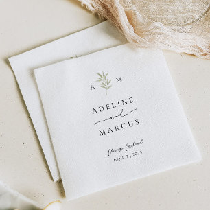 Elegant Monogram Olive Green Wedding Napkin