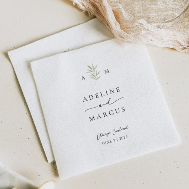 Elegant Monogram Olive Green Wedding Napkin (Creator Uploaded)