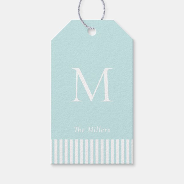 Elegant Monogram on aqua  Gift Tags (Front)