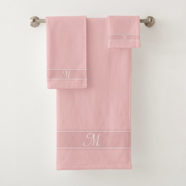 Elegant Monogram on Baby Pink Shades Bath Towel Set (Insitu)