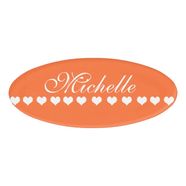 Elegant Monogram Orange Name Tag (Front)