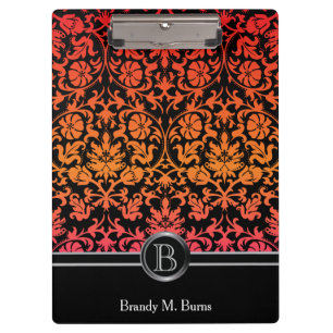Elegant Monogram Orange & Pink Floral Damask Clipboard
