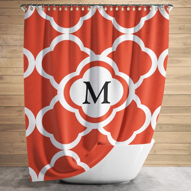 Elegant Monogram Orange Quatrefoil Pattern Shower Curtain (Elegant Monogram Orange Quatrefoil Pattern Shower Curtain)
