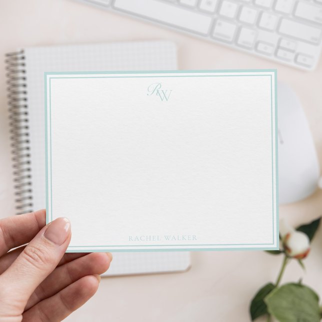Elegant Monogram Pale Blue Two Border Card (Creator Uploaded)