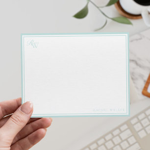 Elegant Monogram Pale Blue Two Border Card