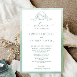 Elegant Monogram Pale Green Wedding Program