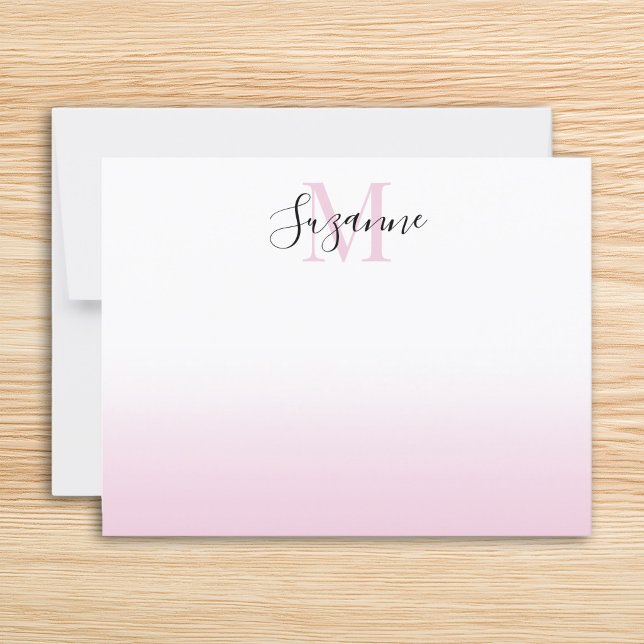 Elegant Monogram Pale Pink Ombre Card (Elegant Monogram Pale Pink Ombre Note Card)