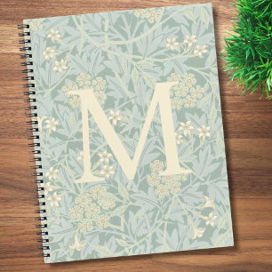 Elegant Monogram Pastel Green Jasmine Floral Notebook