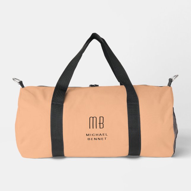 Elegant Monogram Peach Duffle Bag (Front)