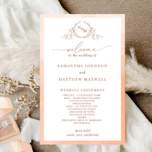 Elegant  Monogram Peach Wedding Program