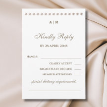 Elegant Monogram Pearl Wedding RSVP Card