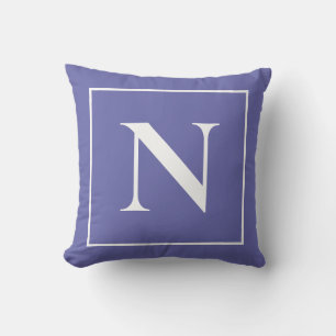 Elegant Monogram Periwinkle Blue Minimalist Cushion