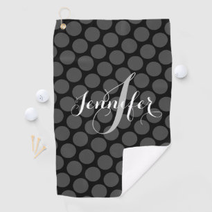 Elegant Monogram Personalised Grey Polka Dots Golf Towel