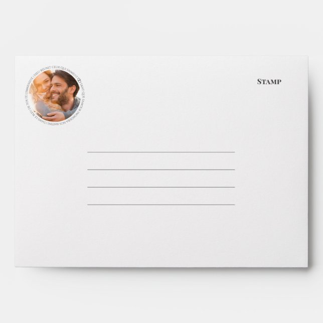 Elegant Monogram Photo Blue White Wedding Envelope (Front)