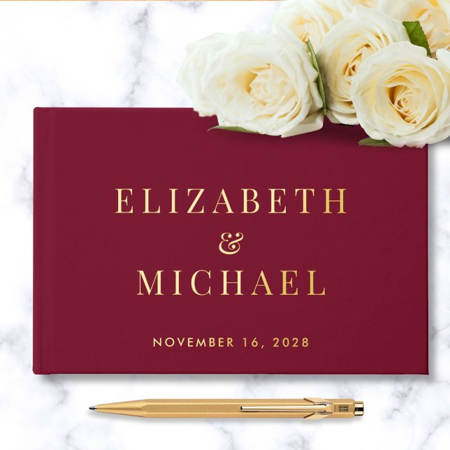 Elegant Monogram Photo Burgundy Wedding Guest Book (Creator Uploaded)
