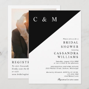 Elegant Monogram Photo QR Code Bridal Shower Invitation