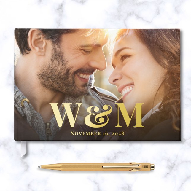 Elegant Monogram Photos Wedding Guest Book (Creator Uploaded)