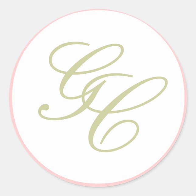 Elegant Monogram Pink and Green Wedding Sticker (Front)