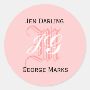 Elegant Monogram Pink, Black, White Wedding Seal