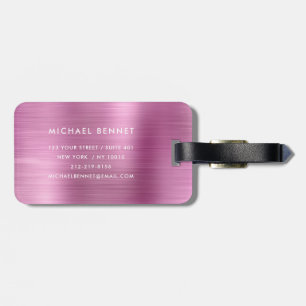 Elegant Monogram Pink Brushed Metal Luggage Tag
