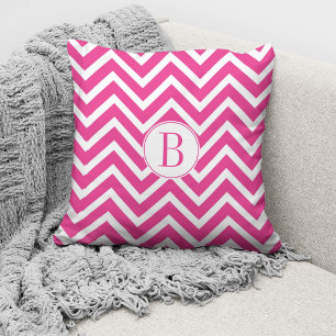 Elegant Monogram Pink Chevron Pattern Cushion