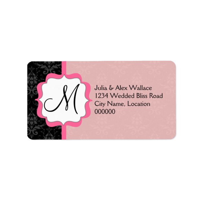 Elegant Monogram Pink Damask Label (Front)